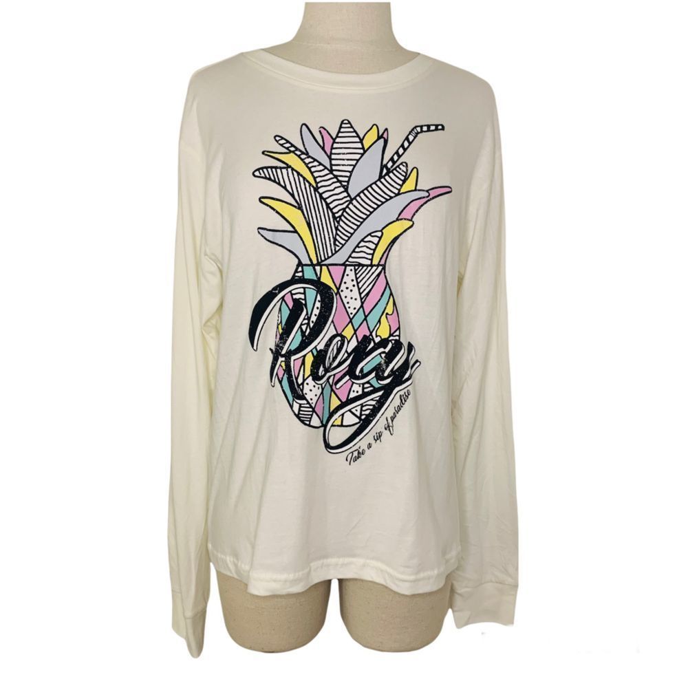 Roxy Hawaii Long Sleeve Kauai Take a Sip of Paradise Graphic Tee Pineapple